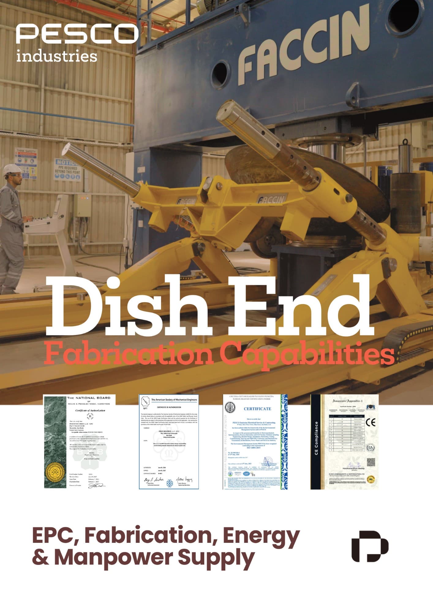 Dish End brochure cover: PESCO Industries, Fabrication Capabilities