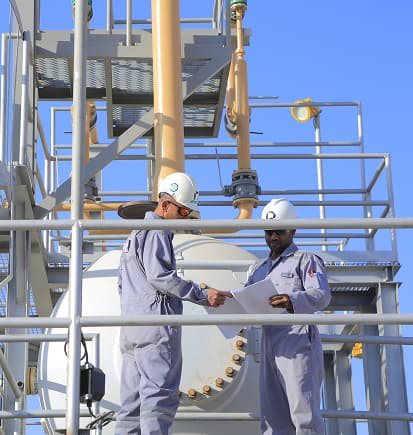 PESCO engineers reviewing drawings on a process platform