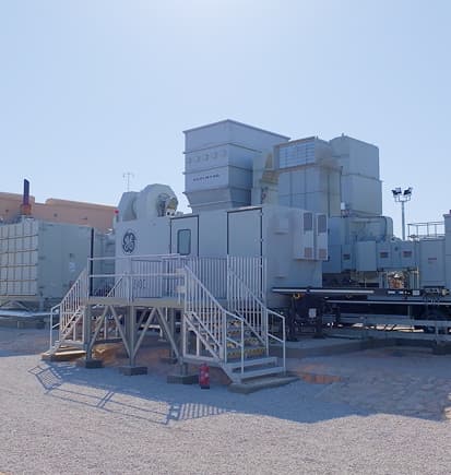 A commissioned gas turbine package on site
