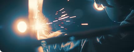 Sparks from a welder at the fabrication facility