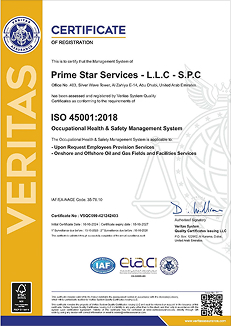 ISO 45001:2018 certificate of registration for Prime Star Services