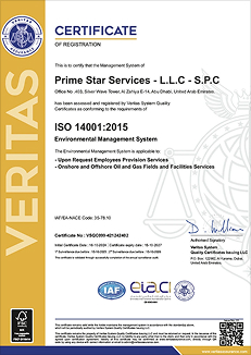 ISO 14001:2015 certificate of registration for Prime Star Services
