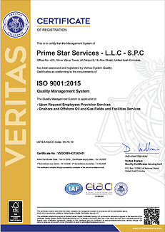 ISO 9001:2015 certificate of registration for Prime Star Services